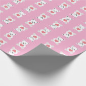 ホワイトポーラテディベアとハート ラッピングペーパー (角)