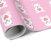 ホワイトポーラテディベアとハート ラッピングペーパー (ロールコーナー)