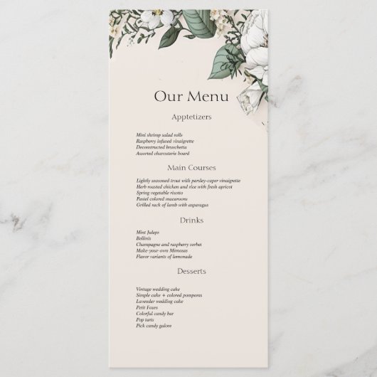 ホワイトマグノリアとバタフライ結婚のディナーメニュー メニュー (正面)