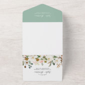 ホワイトマグノリアと赤面ピンク金ゴールド結婚フローラ オールインワン招待状 (外側)