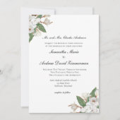 ホワイトマグノリアの花束 フォーマル エレガント ウェディング 招待状 (正面)