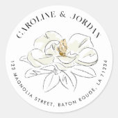 ホワイトマグノリアイラストレーションモダン差出人住所 ラウンドシール (正面)