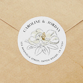 ホワイトマグノリアイラストレーションモダン差出人住所 ラウンドシール