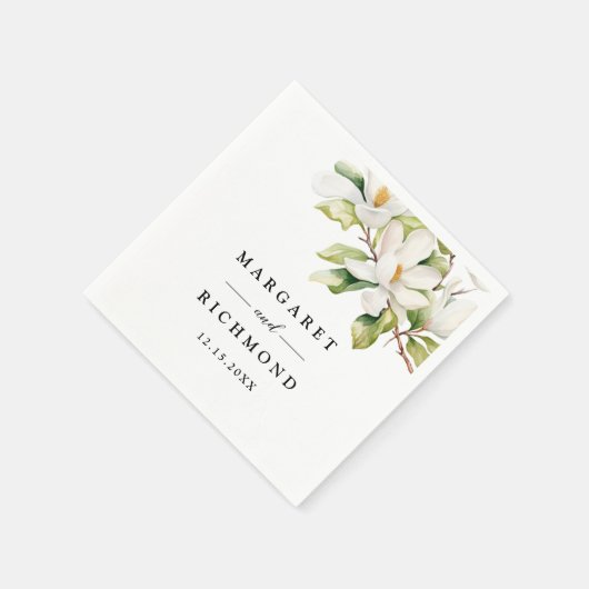 ホワイトマグノリアエレガントウオーターカラーフローラ結婚ズ スタンダードカクテルナプキン (角)