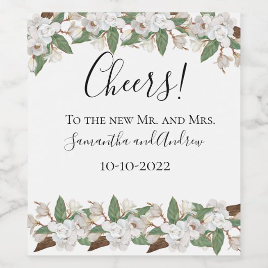 ホワイトマグノリアエレガントスクラシック結婚 ワインラベル (シングルラベル)