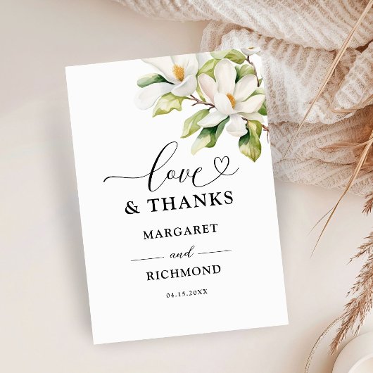 ホワイトマグノリアエレガントフローラ結婚ズ・サンキュー サンキューカード