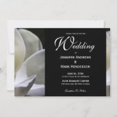 ホワイトマグノリアエレガントブラック&ホワイト結婚ズ 招待状 (正面)