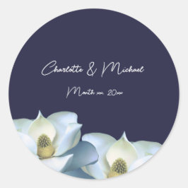 ホワイトマグノリアオンネイビーエレガントウェディング ラウンドシール
