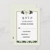 ホワイトマグノリアグリーンリーフローラウェディングRSVPカード 招待状 (正面/裏面)
