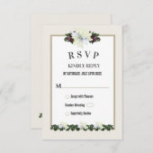 ホワイトマグノリアグリーンリーフローラウェディングRSVPカード 招待状 (正面/裏面)