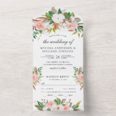 ホワイトマグノリアコットン赤面ピンク結婚フローラ オールインワン招待状 (内側)