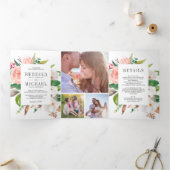 ホワイトマグノリアコットン赤面ピンク結婚フローラ 三つ折り招待状 (内部)