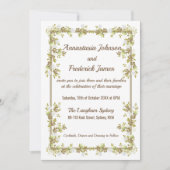 ホワイトマグノリアゴールデン葉結婚式招待状 招待状 (正面)