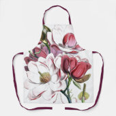 ホワイトマグノリアスフラワーヴィンテージオールドイラストレーション エプロン (正面)