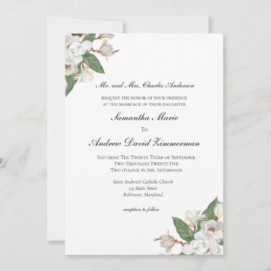 ホワイトマグノリアスフローラエレガフォーマルントウェディング 招待状 (正面)