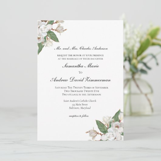 ホワイトマグノリアスフローラエレガフォーマルントウェディング 招待状 (スタンド正面)