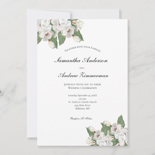 ホワイトマグノリアスフローラエレガフォーマルントウェディング 招待状 (正面)