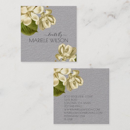 ホワイトマグノリアスフローラグレイイベントプランナー スクエア名刺 (正面/裏面)