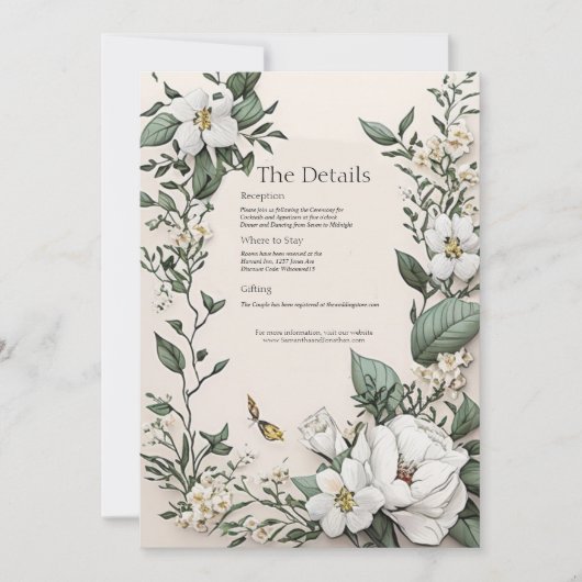 ホワイトマグノリアス結婚バタフライ詳細カード 招待状 (正面)