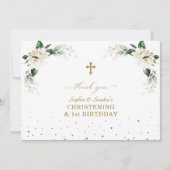 ホワイトマグノリアツインズ1st誕生日《キリスト教》洗礼式や命名式 サンキューカード (正面)