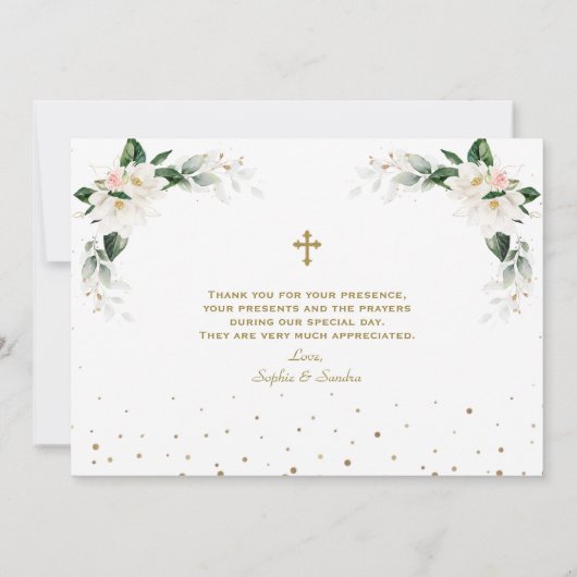 ホワイトマグノリアツインズ1st誕生日《キリスト教》洗礼式や命名式 サンキューカード (裏面)