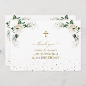 ホワイトマグノリアツインズ1st誕生日《キリスト教》洗礼式や命名式 サンキューカード (正面/裏面)