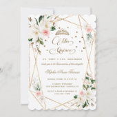 ホワイトマグノリアピンクフローラ金ゴールドキンセアニラ 招待状 (正面)