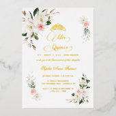 ホワイトマグノリアピンク実在フローラホイルキンセアニラ 箔招待状 (正面)