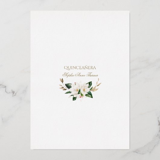 ホワイトマグノリアピンク実在フローラホイルキンセアニラ 箔招待状 (裏面)