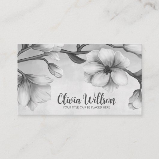 ホワイトマグノリアフラワーズイラストレーション 名刺 (正面)