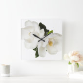 ホワイトマグノリアフラワーマグノリアフローラフラワーズ スクエア壁時計 (ホーム)