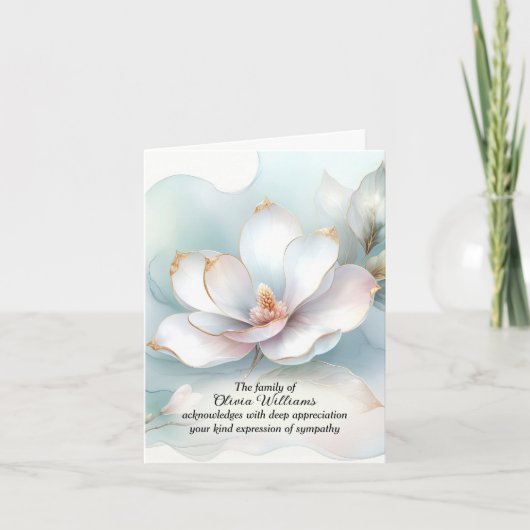 ホワイトマグノリアフラワー悔やみや弔慰ありがとう サンキューカード (正面)
