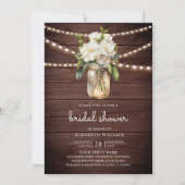 ホワイトマグノリアフローラウッドQRコードブライダルシャワー 招待状 (正面)