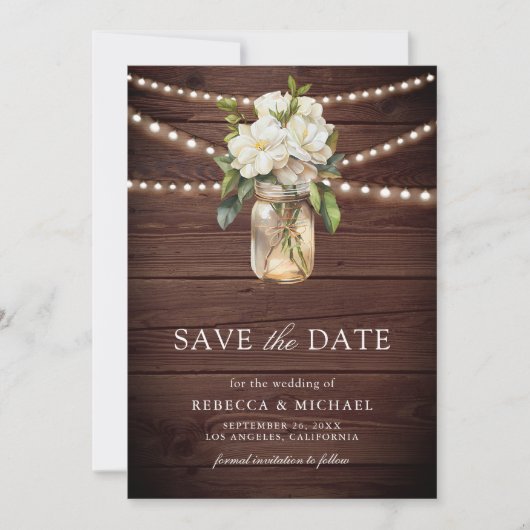 ホワイトマグノリアフローラウッドQRコード結婚の写真 セーブザデート (正面)