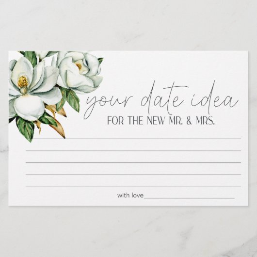 ホワイトマグノリアフローラデイトナイトアイディアシャワーゲーム 便箋 (正面)