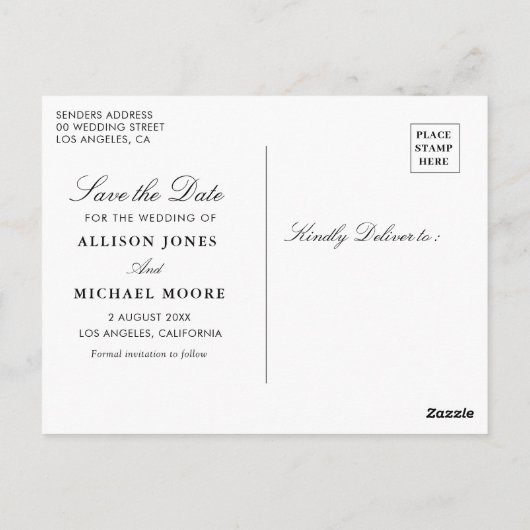 ホワイトマグノリアフローラネイビーブルー日付を保存 ポストカード (裏面)