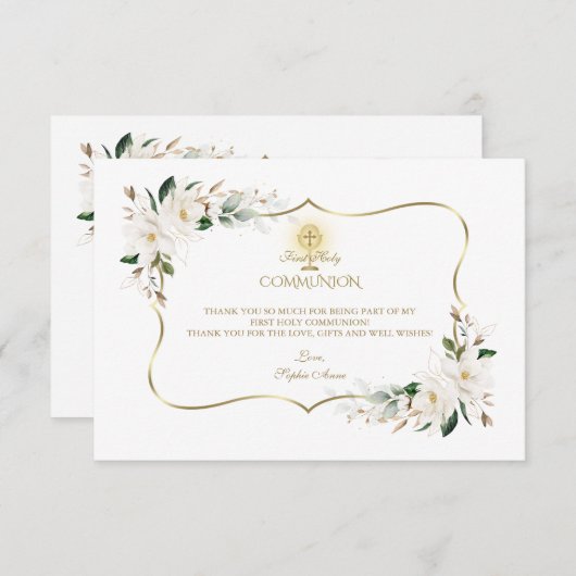 ホワイトマグノリアフローラファーストホーリーコミュニオン サンキューカード (正面/裏面)