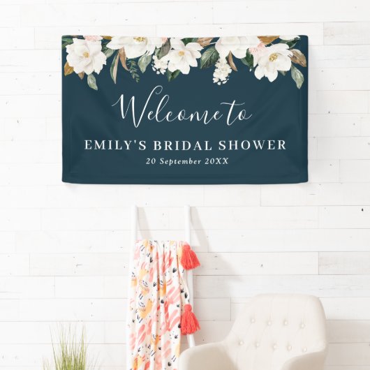 ホワイトマグノリアフローラブライダルシャワー歓迎 横断幕 (インサイチュ)