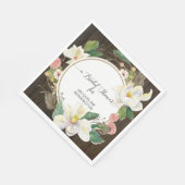 ホワイトマグノリアフローラ水彩赤面素朴木材 スタンダードランチョンナプキン (角)