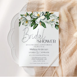 ホワイトマグノリアフローラ素朴ブライダルシャワー 招待状