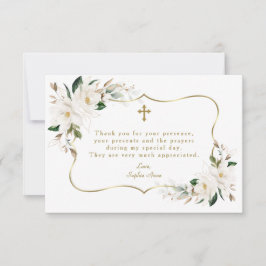 ホワイトマグノリアフローラ金ゴールドフレームクロスバプテスマ サンキューカード