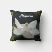 ホワイトマグノリアブロッサムフローラボタニカルダークグリーン クッション (正面)