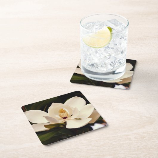 ホワイトマグノリアブロッサム紙コースター スクエアペーパーコースター (インサイチュ)
