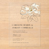 ホワイトマグノリアモダンイラストレーション結婚ズ アクリル招待状 (正面)