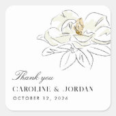 ホワイトマグノリアモダンイラストレーション結婚ズ スクエアシール (正面)