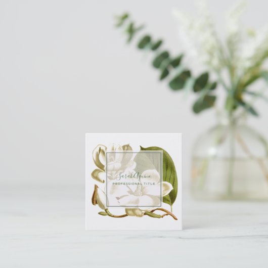 ホワイトマグノリアモノグラムのスフローラ スクエア名刺 (スタンド正面)
