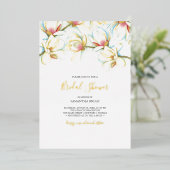 ホワイトマグノリア水彩花ブライダルシャワー 箔招待状 (立ち正面)
