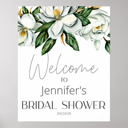 ホワイトマグノリア素朴フローラエレガントブライダルシャワー ポスター (正面)