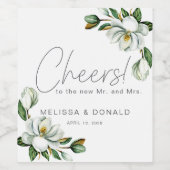 ホワイトマグノリア素朴フローラ結婚ズ ワインラベル (シングルラベル)