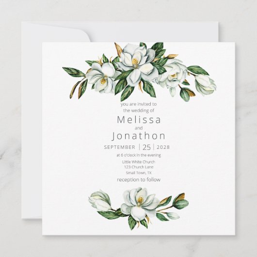 ホワイトマグノリア素朴フローラ結婚式招待状 (正面)